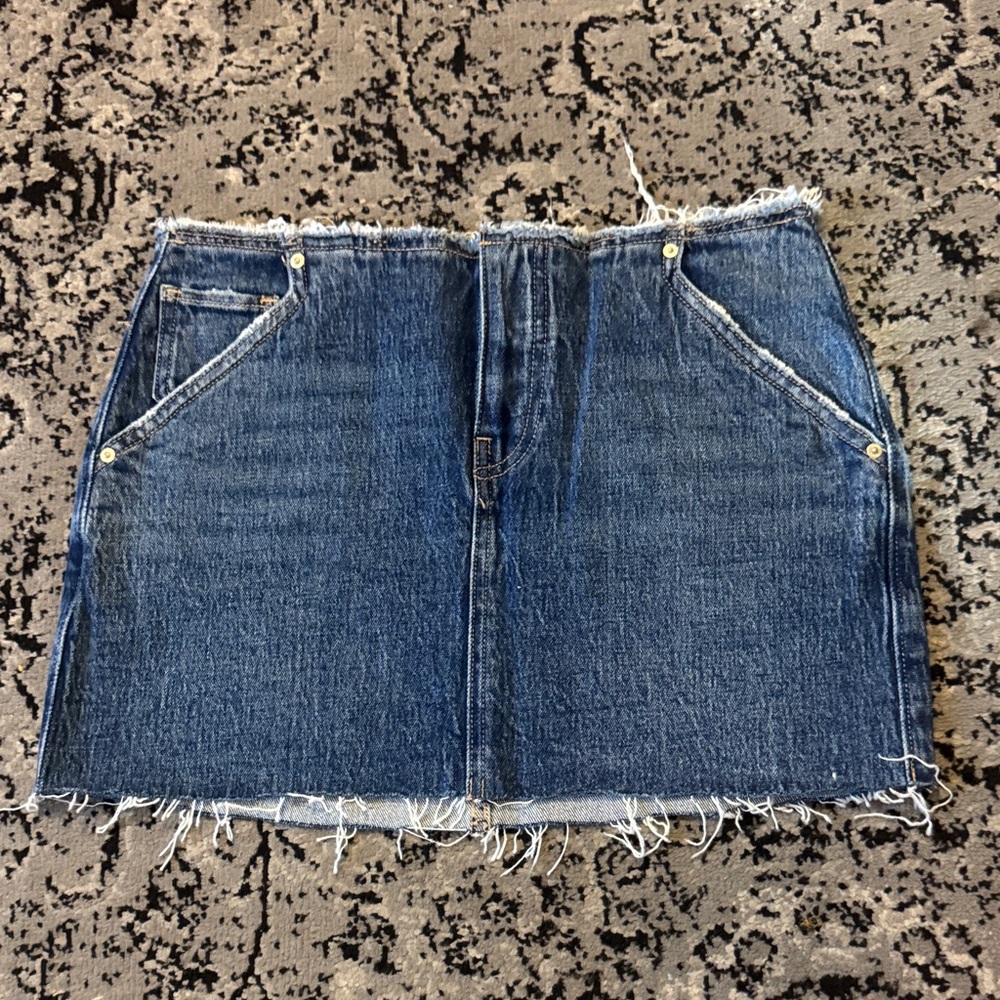 Blue denim Frayed Mini Skirt